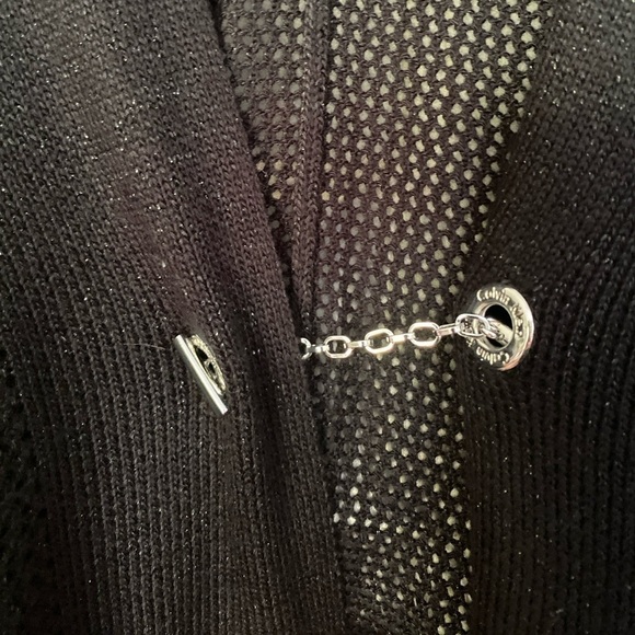 Open Knit Weave Cape Poncho Coat Open Knit Weave Cape Black Metallic One Size - Picture 14 of 15